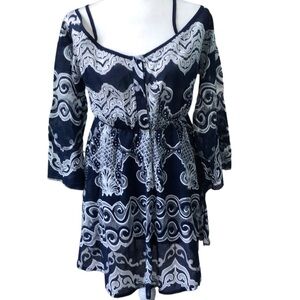 BooHoo Navia Crochet Off The Shoulder Skater Dress Navy Size 8 NWT